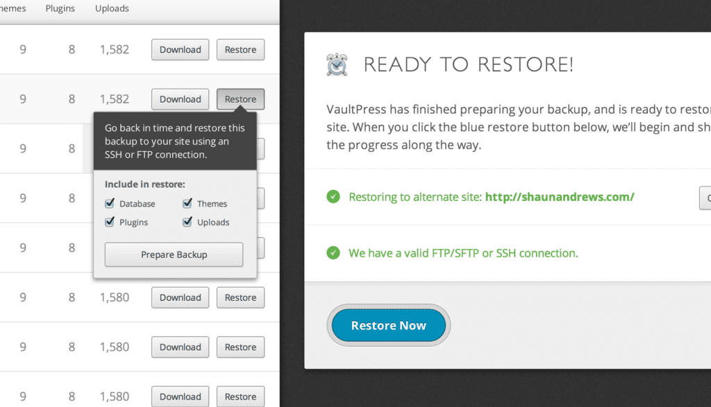 vaultpress backup