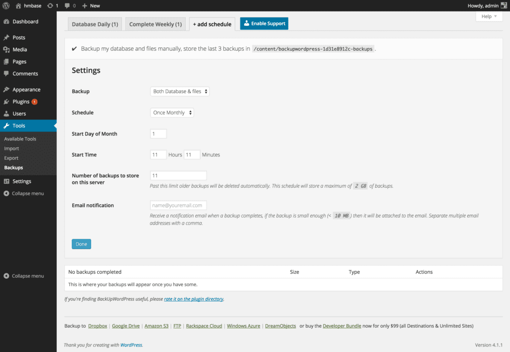 BackUpWordPress – WordPress plugin